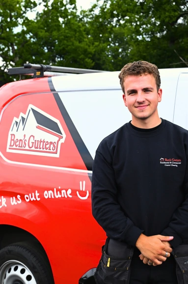 our gutter cleaner in Leicester standing by company vehicle